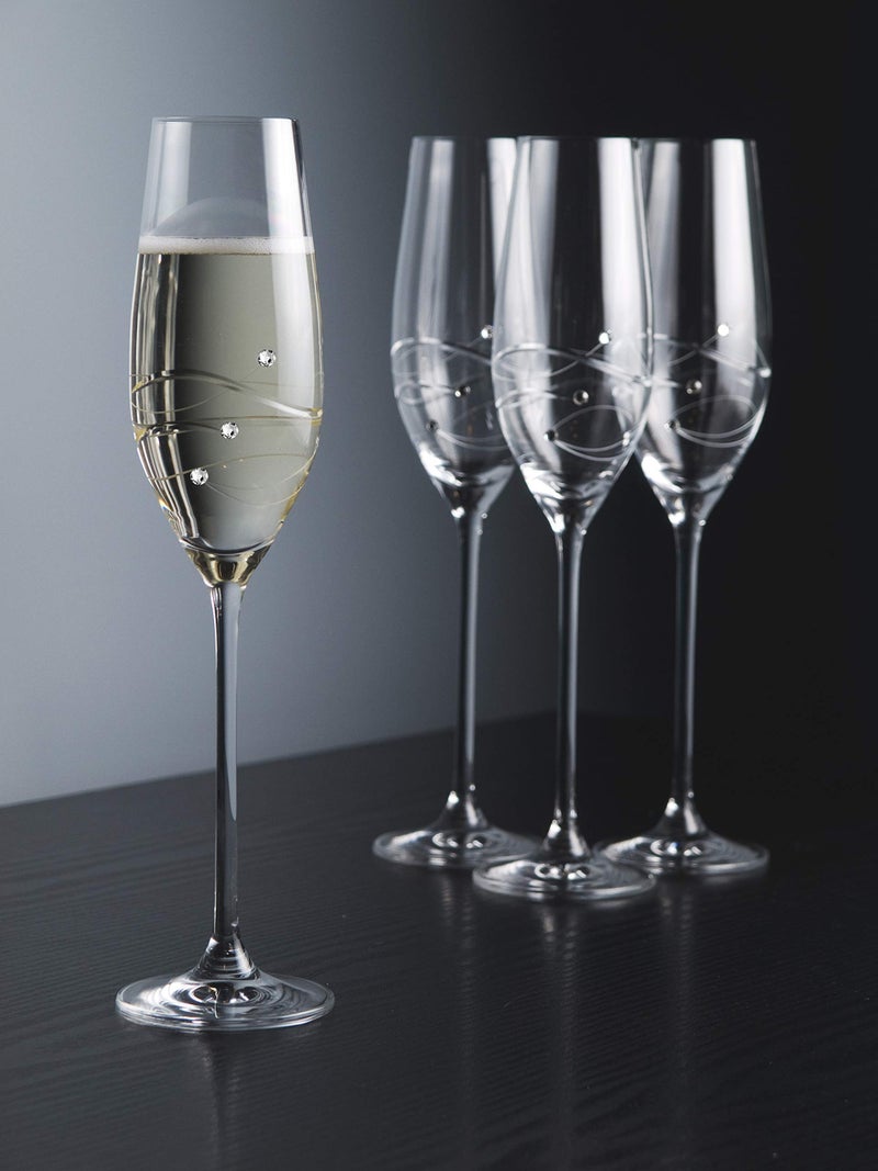 Barski - Handmade Glass - Sparkle - Champagne Flute Glass - Decorated with Real Crystal Diamonds - 7 oz. - Made in Europe - Set of 4 - Image 2